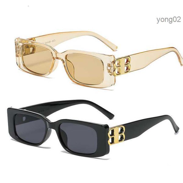 

28071 luxury brand designer fashion small square frame retro champagne sunglasses ladies personality b letter glasses, White;black