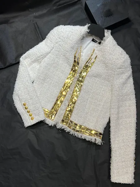 

2022 women vintage designer tweed blazer jacket coat female milan runway designer dress causal long sleeve tops clothing suit L9, White