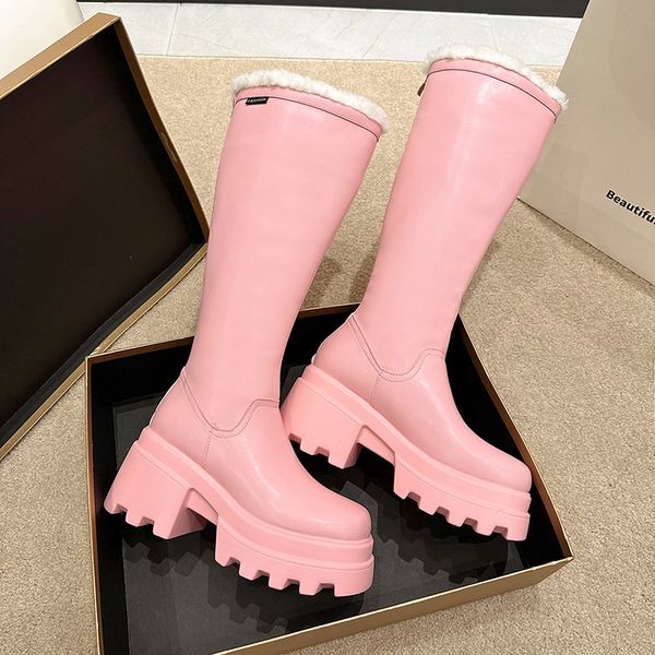 

boot's knee high platform boots winter warm thick motorcycle shoe's pink girls' waterproof rain 230721, Black