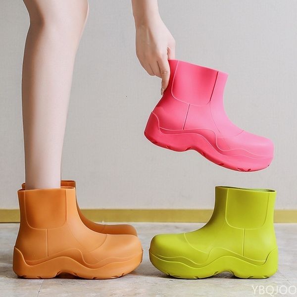 

rain boots brand luxury women men rubber ladies walking waterproof ankle chelsea casual thick sole short boot 230721, Black;red