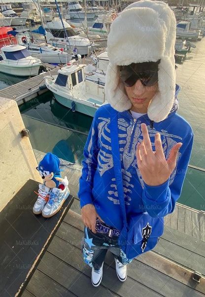 

men's hoodies & sweatshirts men fashion hoodie skull rhine zipup grunge oversized sweatshirt punk harajuku long sleeve outerwear y2k cl, Black