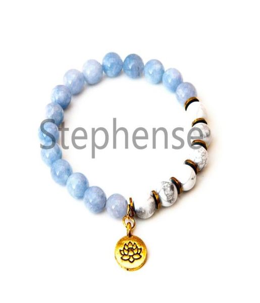 

mg0654 a grade aquamarine howlite lotus bracelet vintage style chakra yoga bracelet new design womens balance mala bracelet7462369, Black
