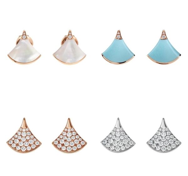 

925 sterling silver motherofpearl fan earrings ladies diamondstudded casual highend fashion brand personality jewelry 2110139272894, Golden;silver