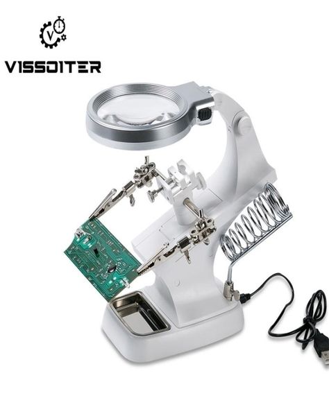 

3x 45x welding led loupe magnifier soldering iron magnifying glass alligator clip holder hand welding repair mgnifying tool t20059633678