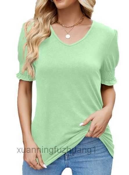 

womens short sleeve v-neck solid pleated 6get, White