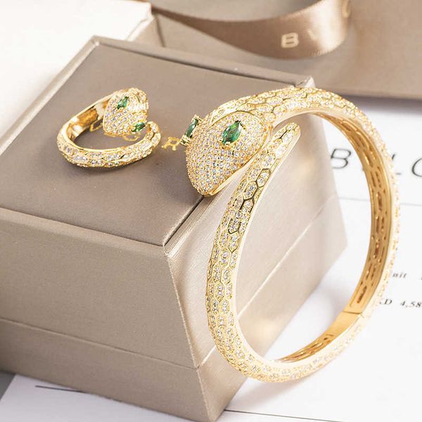 

fashion accessories python ring bracelet set with green eyes copper plating women's small luxury ornaments popular on the internet live, Silver