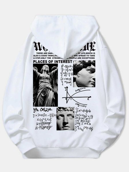 

men 's fashion romwe street life guys sculpture hoodie, White;black