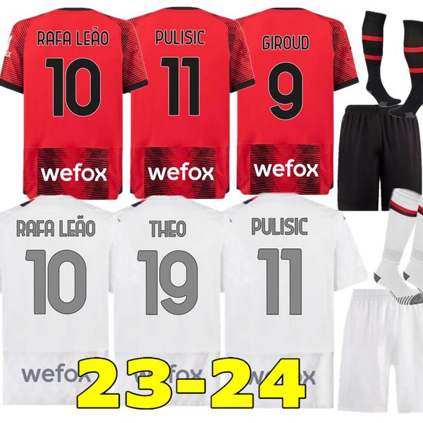 

23 24 pulisic giroud soccer jerseys ibrahimovic football shirt 2023 2024 luka rebic camiseta kjaer theo brahim rafa leao men kids kit set un, Black;yellow