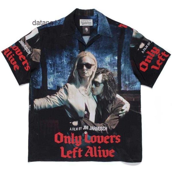 

2023 men's graffiti oversized casual short sleeve movie collection spotted pattern wacko maria hawaiian women silk shirt beach tees clo, White;black
