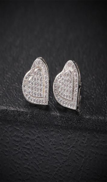 

double layer love heart drop earrings stud 1 pair casual 925 silver iced out diamond micro pave cubic zircon earring men women gif9257506, Golden;silver