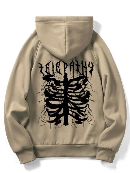 

men 's fashion romwe guys skeleton kangaroo pocket drawstring hoodie, White;black
