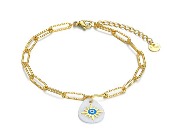 

clip chain blue eye charm bracelet stainless steel gold plated bracelets bangles for women6546772, Black
