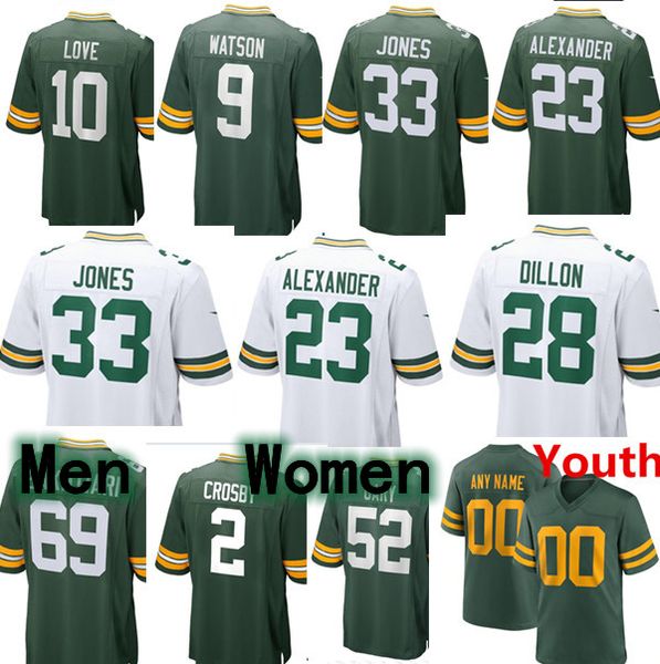 

football jersey 23 jaire alexander 69 david bakhtiari 28 aj dillon 7 quay walker 90 lukas van ness 9 christian watson 33 aaron jones 10 love, Black;red
