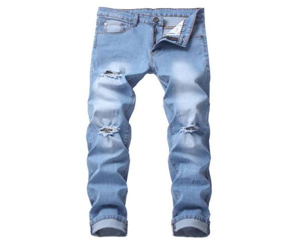 

men039s jeans mens blue ripped skinny distressed destroyed male biker hole distrressed zipper slim fit denim casual trousers pa1531933