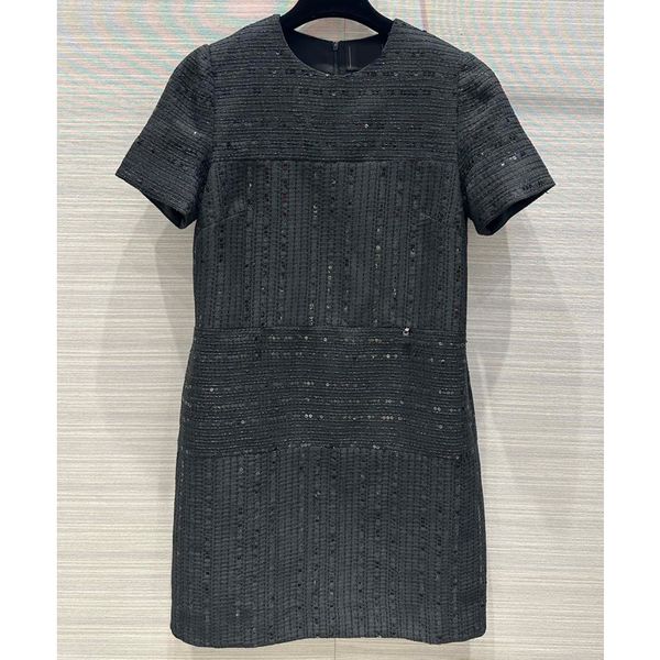 

7.22 temperament black crew neck short sleeve sequins tweed basic & casual dresses women, Black;gray