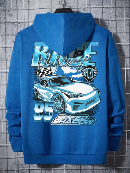 

men 's fashion emrg men car letter graphic shoulder hoodie, White;black