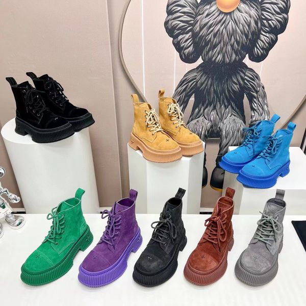 

compass boots designer autumn winter smfk tide women round head platform boots fashion leather high-quality smfk shoes ankle boot size 35-41, Black
