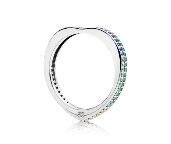 

authentic 925 sterling silver sparkling arcs love rings set original gift box for rainbow cz diamond luxury designer ring5904094, Slivery;golden