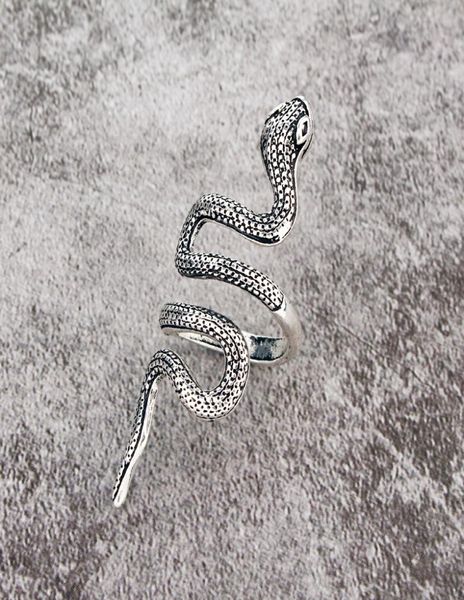 

european gothic minimalist retro novelty serpentine long ring trendy punk alloy ring men jewelry gifts3032087, Silver