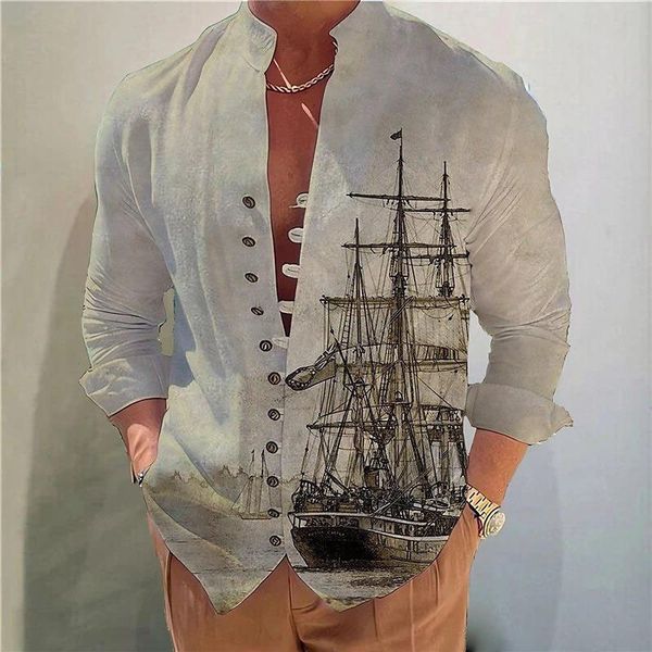 

men's casual shirts classic men streetwear vintage long sleeve solid color loose buttonup beach style vacation shirt tees 230721, White;black