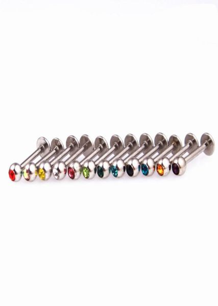 

labret ring lip piercing stud crystal gem stone fashion body jewelry 316l stainless steel 16g 6mm 8mm 10mm bar ear tragus bone9717897, Black