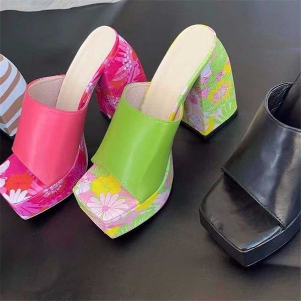 

sandals ladies fashion high heels platform thick heel slippers outdoor large size women shoes travel beach color block 230417, Black