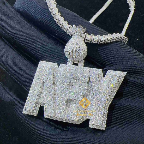 

custom made 925 silver gra certificates iced out hip hop pendant vvs moissanite double layered letter pendant necklace
