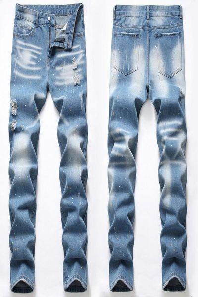 

men039s jeans denim men ripped elastic retro blue casual trousers long cotton slim fit skinny hip hop jean pants3699876