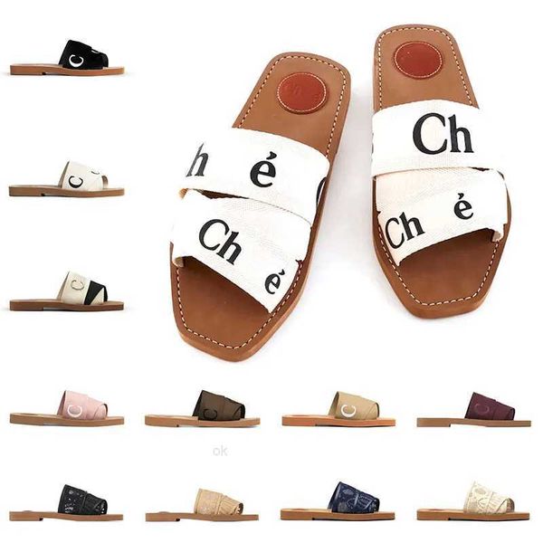

designer woody sandals famous designer women mules flat slides light tan beige white black pink lace lettering fabric canvas slippers womens