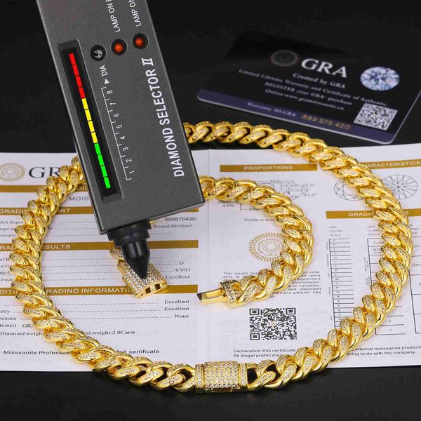 

fashion 12mm 10k 14k 18k gold plated 925 sterling silver lab created moissanite flower charm miami cuban link chain