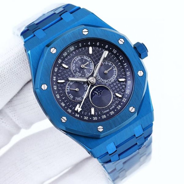 

with fashion all blue waterproof sapphire glass mens wristwatch 42mm mechanical automatic movement watch stainless steel stap band, Slivery;brown