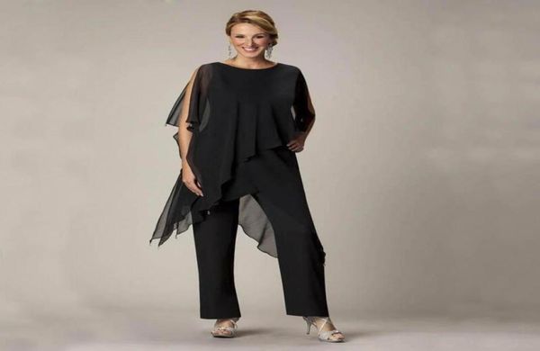 

lady mom casual summer wear for women black mother of the bride pant suits ladies chiffon wedding party evening suit set5588336, Black;red