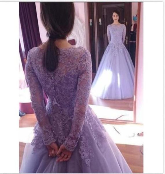 

lavender long sleeves formal evening dresses with applique lace tulle floor length back zipper arabic long party celebrity gowns 22519155, Black;red