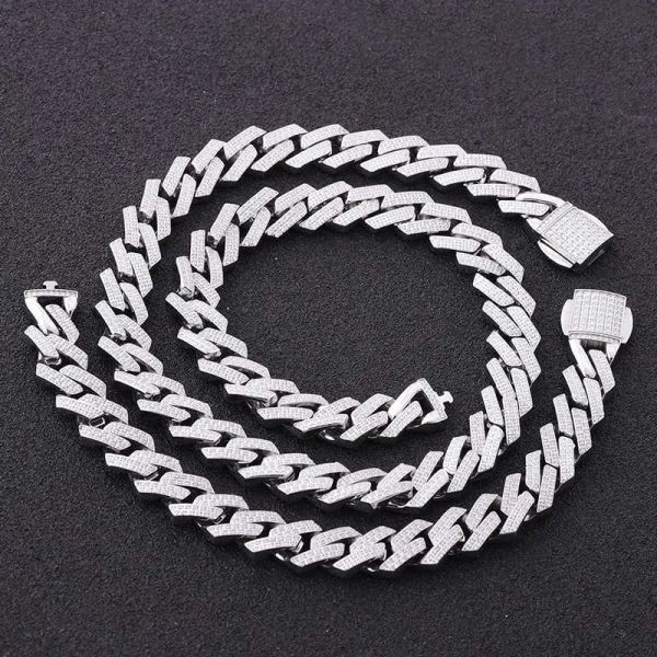 

nuoya men iced out diamond miami cuban link chain stainless steel necklace jewelry, Silver
