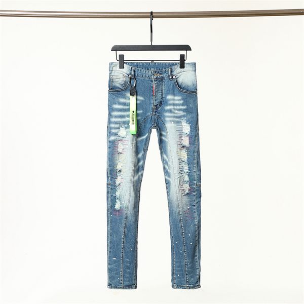 

men's long jeans stretch slim hip hop style jeans d7, Blue
