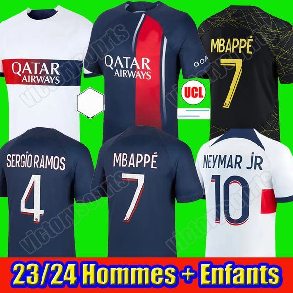 

22 23 psgs mbappe messis soccer jerseys player #30 di maria wijnaldum sergio ramos hakimi maillots de football shirts kit icardi verratti vi, Black;yellow