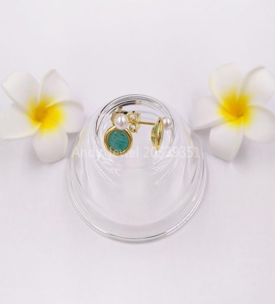 

stud vermeil silver alecia earrings with pearl and amazonite bear jewelry 925 sterling fits european jewelry style gift andy jewel4757197, Golden;silver
