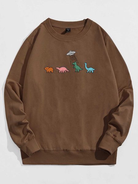 

men 's fashion romwe guys cartoon dinosaur graphic sweatshirt, White;black