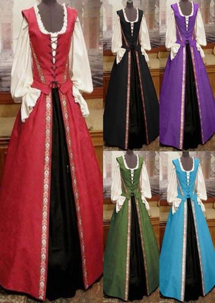 

casual dresses medieval retro gothiced court dress women fall winter floral print ball gowns twopiece elegant costume vestido8353020, Black;gray