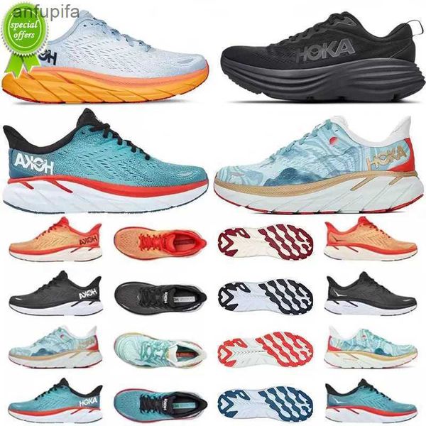 

hoka 2023 one clifton bondi 8 running shoes lightweight cushioning long distance road runner shoe men women sneakers drop accepted lifestyle, Black