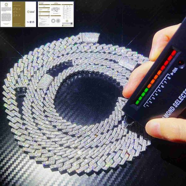 

fine jewelry necklace s925 sterling silver 10mm 12mm 14mm 15mm hip hop iced out 2 row vvs1 moissanite diamond cuban link chain