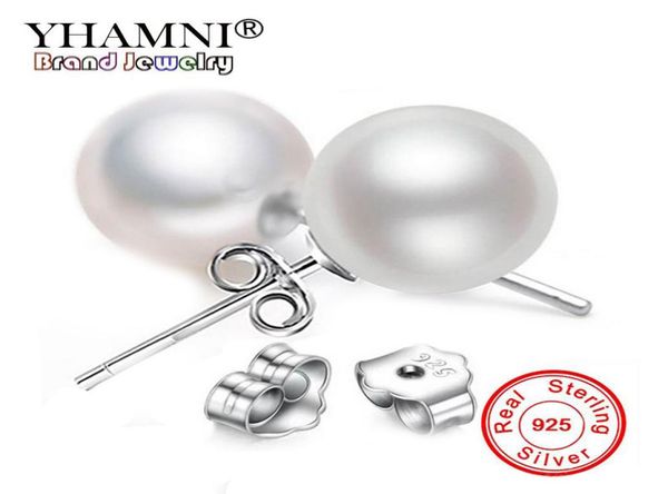 

yhamni have s925 stamp 100 925 sterling silver stud earrings for women double side 8mm pearl earrings new jewelry ed0291226100, Golden;silver