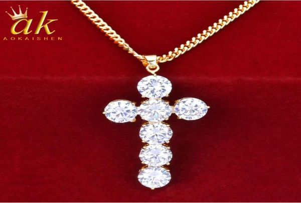 

cross pendant gold color copper material cubic zircon fashion hip hop jewelry9914303, Silver