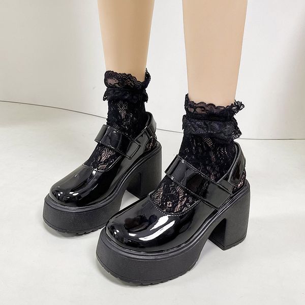 

dress shoes mary jane women lolita shoes japanese girl platform black high heels fashion round toe patent faux leather student cosplay shoes