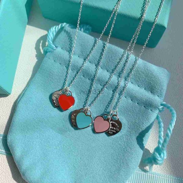 

wholesale double heart enamel necklace luxury jewelry female new send girlfriend valentine's day jewelry necklace pendant gift with box, Silver