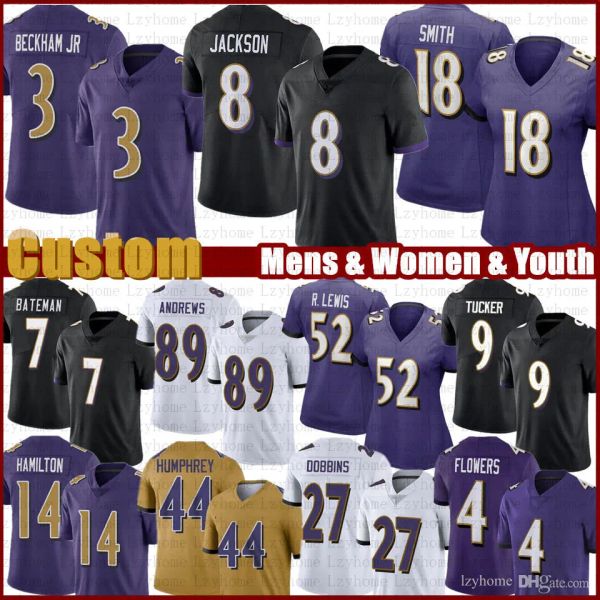 

lamar jackson justin tucker custom football jersey mark andrews marlon humphrey odell beckham jr hamilton roquan smith baltimores raven rash, Black;red