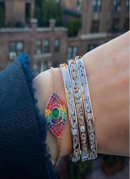 

925 sterling silver evil eye bracelet 8 colors rainbow colorful cz lucky turkish jewelry fine silver link chain bracelets9470547, Black