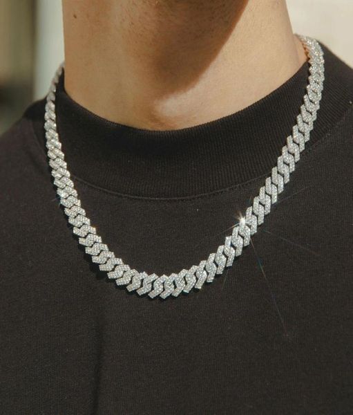 

10mm diamond prong link chain necklace 14k white gold plated 2 row icy cubic zirconia jewelry 16inch24inch cuban chain5661305, Silver