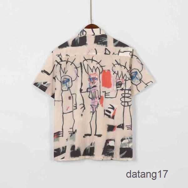 

2023 men's graffiti oversized casual short sleeve movie collection spotted pattern wacko maria hawaiian women silk shirt beach tees clo, White;black