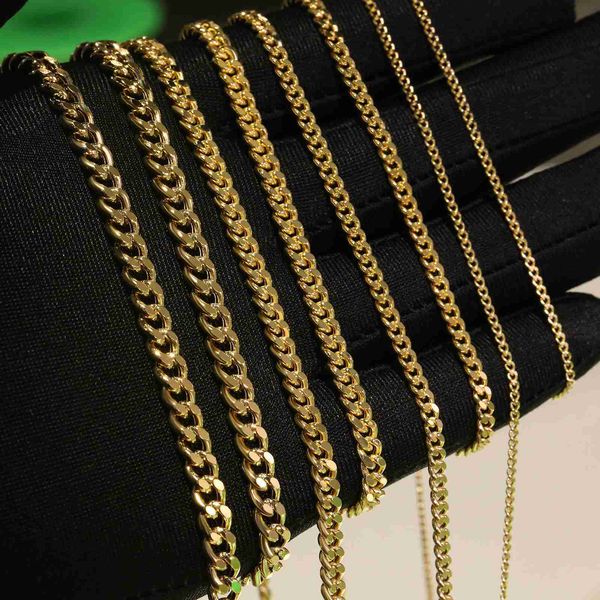 

krkc in-stock 18k real solid gold chain fast delivery au750 pure gold cuban link chain necklace for men women, Silver